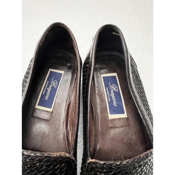 Braganos Men 9 Old Money Loafers Black English Calf Leather Slip On Finely Woven - Picture 7 of 15